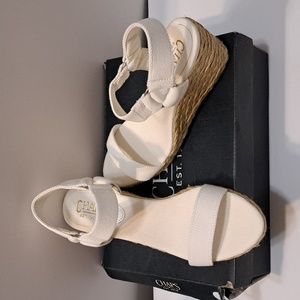 New Chaps Brand Women's White Wedges Sz 7.5 B Elastic Front Ankle Strap